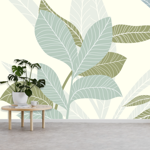 Mural Mint & Sage Pressings - This stunning mural features oversized botanical leaf pressings in soft mint and sage