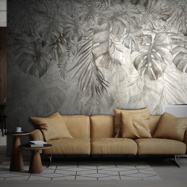 Mural Treasured Leaves - Treasured Leaves is a stunning watercolour botanical mural featuring cascading monstera and palm