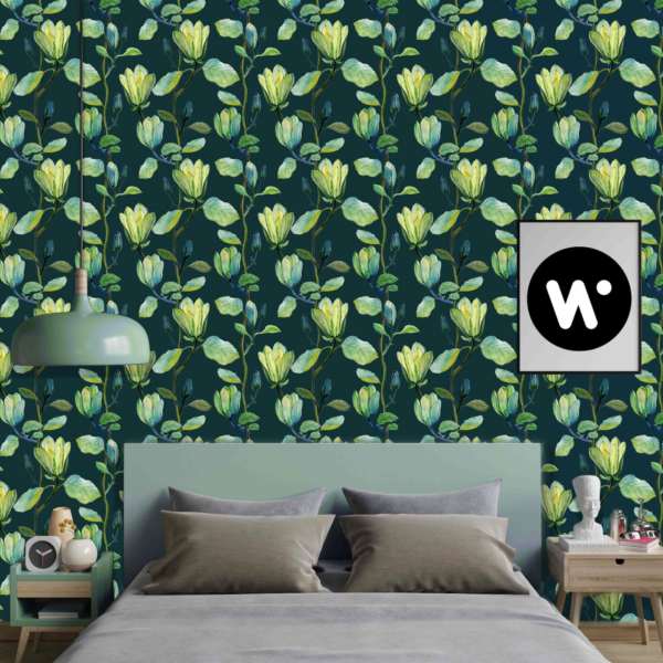 Magnolia Midnight Wallpaper - Magnolia Midnight Wallpaper features hand-painted style yellow and white magnolia flowers with