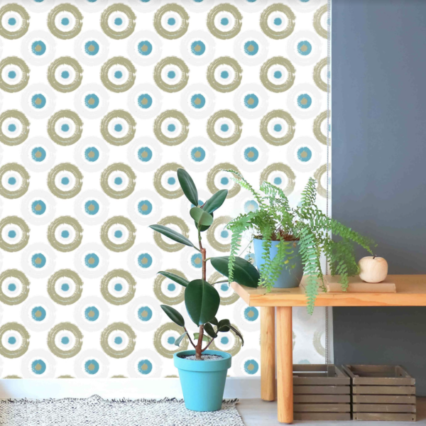 Aegian Salt Gouache Circles Wallpaper - This charming geometric wallpaper features layered circles in soft beige and vibrant