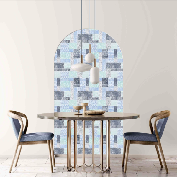 Boho Patchwork Marine Wallpaper - This Boho Patchwork Marine wallpaper combines soothing coastal blues and soft greens in an