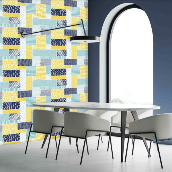 Boho Patchwork Summer Wallpaper - This vibrant boho patchwork wallpaper combines cheerful yellows, deep navy blues, and