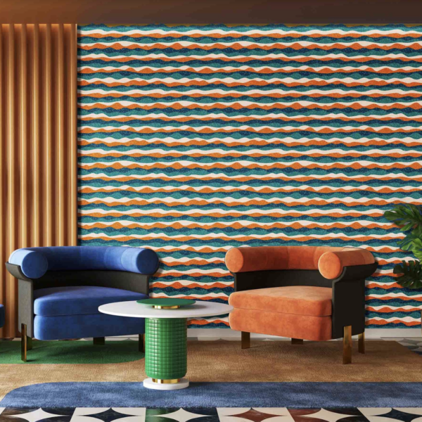 December Rolling Hills Wallpaper - This vibrant wallpaper features mesmerizing rolling hills in teal, orange, and cream