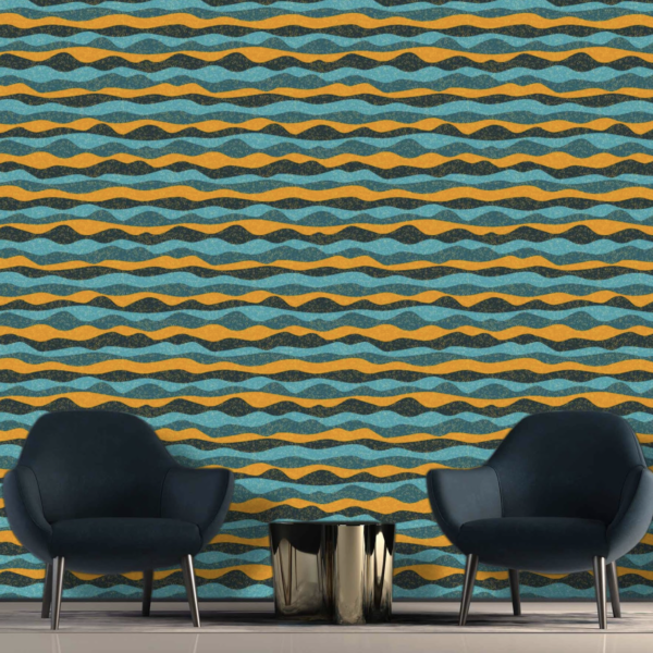 Midnight Rolling Hills Wallpaper - This vibrant wallpaper features mesmerizing horizontal wavy stripes in turquoise, orange,