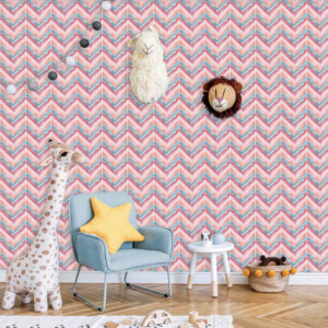 Picnic Gouache Chevrons Wallpaper - This vibrant chevron wallpaper features bold stripes in cheerful pink, coral, and teal
