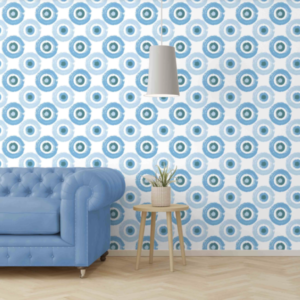 Seafoam Gouache Circles Wallpaper - This charming Seafoam Gouache Circles wallpaper features a rhythmic pattern of