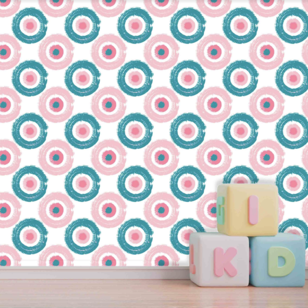 Watermelon Gouache Circles Wallpaper - This cheerful wallpaper features interlocking concentric circles in alternating teal