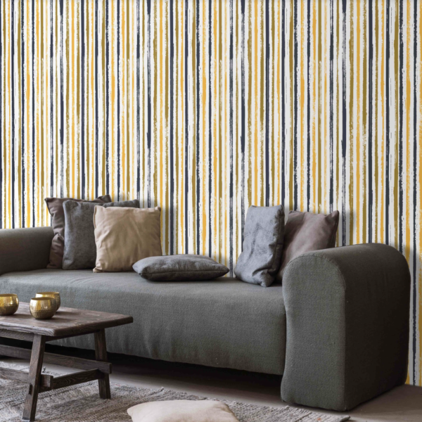 Wholegrain Mustard Gouache Stripes Wallpaper - This Wholegrain Mustard Gouache Stripes wallpaper brings refined elegance to