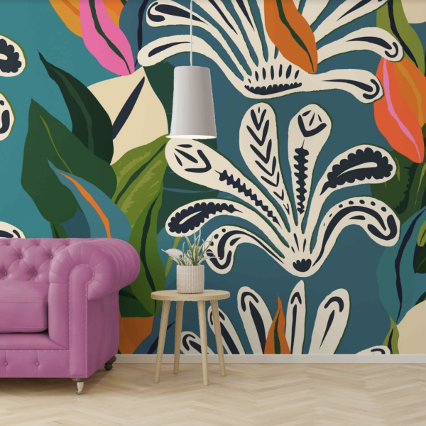 Mural Boho Paradise - Mural Boho Paradise transforms any space with its lush, hand-drawn botanical design featuring vibrant