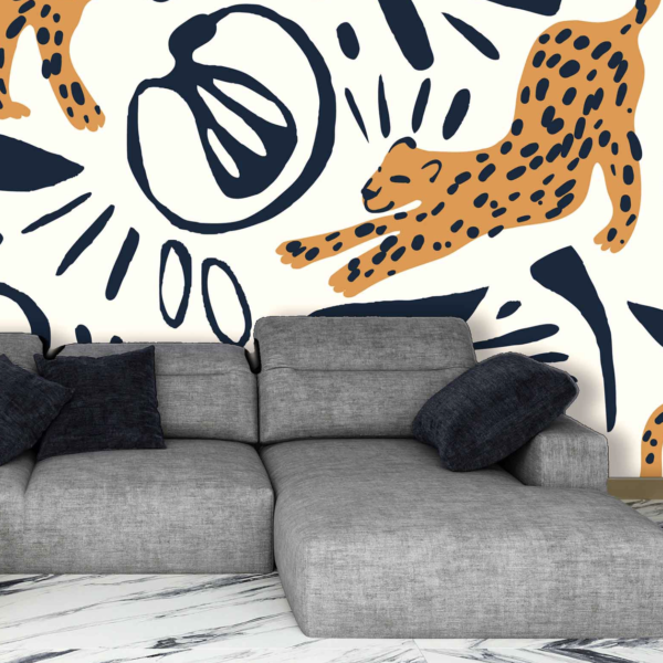 Mural Boho Pounce - Mural Boho Pounce brings wild sophistication to your walls with stylized leopards and organic botanical