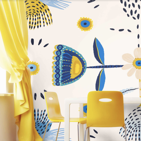 Mural Every Which Way - This vibrant mural wallpaper brings artistic flair with whimsical botanical illustrations featuring