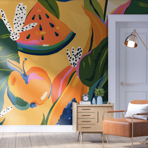 Mural Fruit Salad - This vibrant fruit-inspired mural bursts with playful, hand-painted energy featuring watermelons,