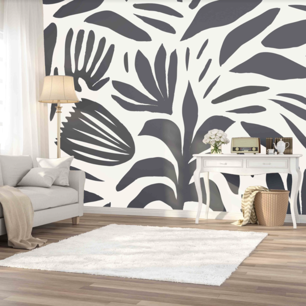Mural Fynbos in Ink - Mural Fynbos in Ink brings striking botanical elegance to any space with its bold black leaf