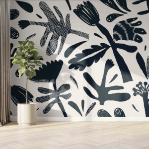 Mural Ink Meadow on Cream - Mural Ink Meadow on Cream is a stunning botanical mural featuring hand-drawn leaves and organic