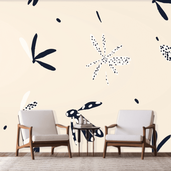 Mural That's A Daisy Ink - This stunning mural features an artistic botanical composition with hand-drawn daisies and