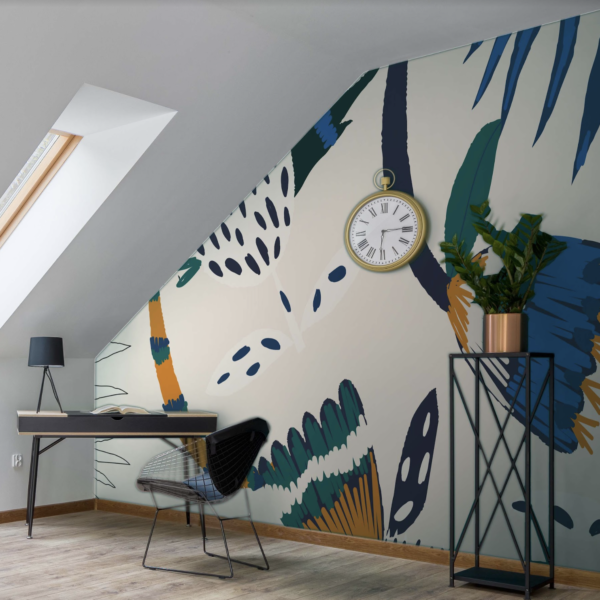 Mural Whipped Cream Proteas - This striking mural wallpaper features an artistic composition of abstract botanical elements