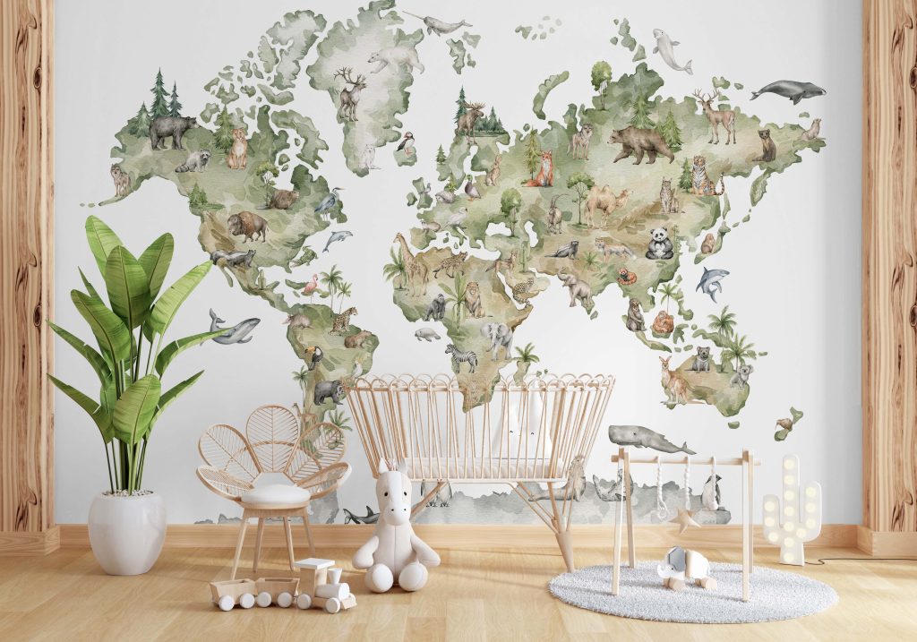 Animal Kingdom Map Mural 473870310 1 | Peel & Stick Wallpaper Online | Proudly Made in Canada