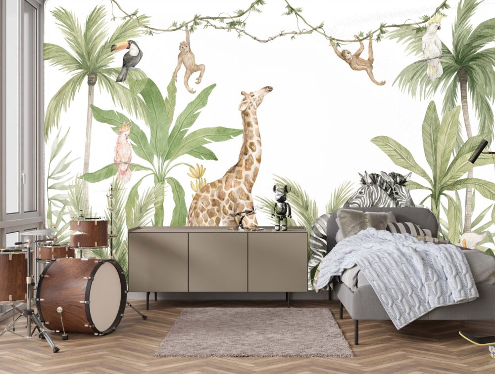 Jungle Jamboree Mural 525661078 1 scaled | Peel & Stick Wallpaper Online | Proudly Made in Canada