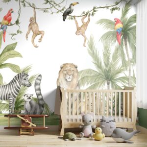 Mural Roaming the Savannah - This enchanting jungle mural transforms any space into a lush safari adventure, featuring