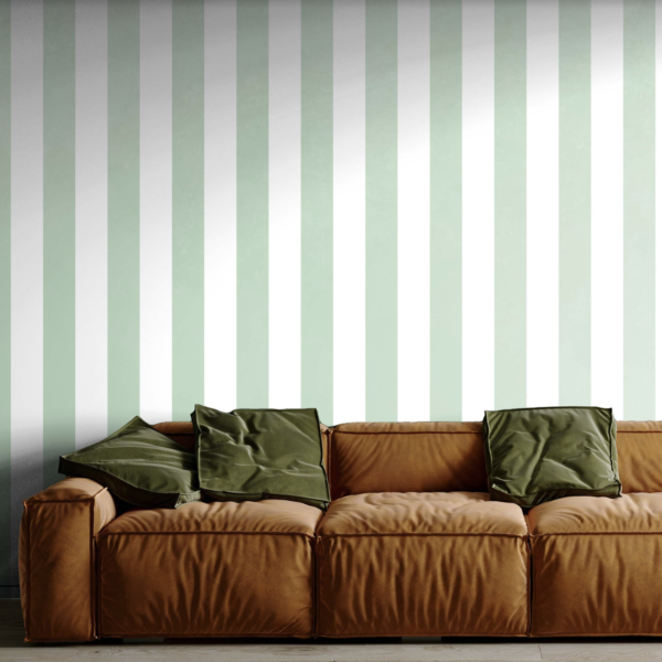 Mural Mint White Stripes - This elegant mint and white striped mural creates a serene, nature-inspired atmosphere with its
