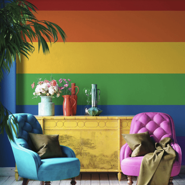 Mural Rainbow Celebration - This vibrant rainbow stripe mural celebrates diversity and pride with bold horizontal bands of