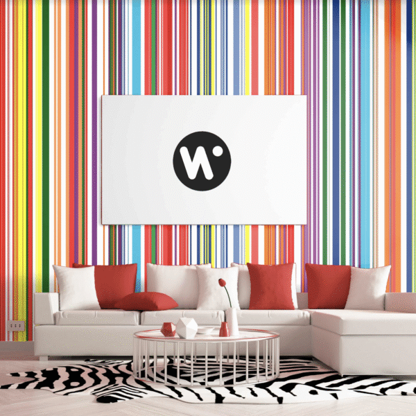 Mural Spectral Stripes - Spectral Stripes is a vibrant, rainbow-inspired vertical stripe mural that brings joyful energy and