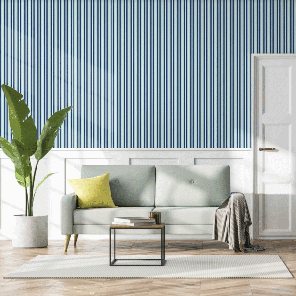 Blue Mirage Stripes Wallpaper - Crisp vertical pinstripes in navy and light blue create a timeless, sophisticated look that