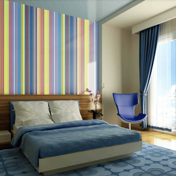 Muted Mirage Stripes Wallpaper - Transform your space with vibrant vertical stripes that blend soft pastels and bold hues