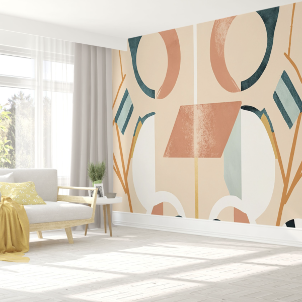 Mural Golden Hour Geometry - Transform your space with this stunning abstract mural that blends organic curves and geometric