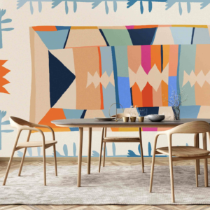 Mural Neon Mountain Mosaic - This vibrant abstract mural transforms any space with dynamic geometric shapes and a harmonious