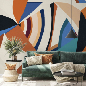 Mural Organic Flowing Forms - This striking abstract mural features dynamic organic flowing forms in rich jewel tones and