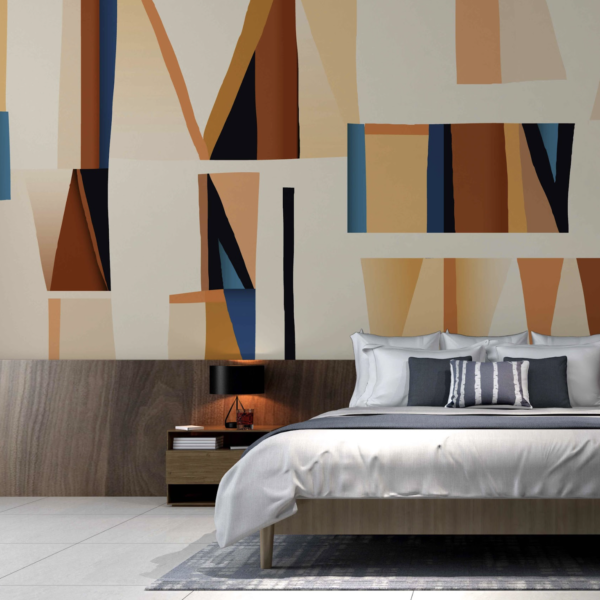 Mural Organic Warmth Waves - This striking abstract mural transforms your space with dynamic geometric shapes in warm earth