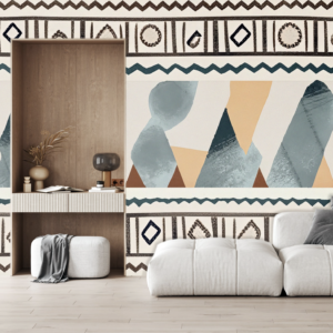 Mural Warm Mountain Mosaic - This striking abstract mural celebrates geometric shapes and warm earth tones, combining