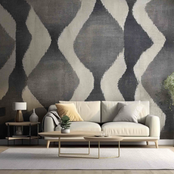 Mural Ashen Hourglass Illusion - This striking abstract mural features interlocking hourglass and geometric shapes in deep