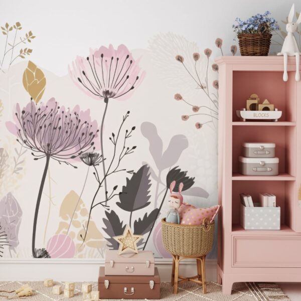 Mural Abstract Floral Fantasy - This enchanting peel & stick mural transforms any space with delicate abstract botanicals in