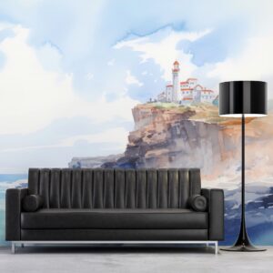 Mural Coastal Cliffs - This stunning watercolour mural transports you to a serene coastal paradise, featuring a charming