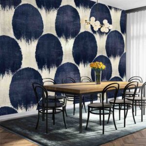 Mural Creamy Lunar Halos - Make a striking statement with Mural Creamy Lunar Halos, featuring bold navy oval shapes with