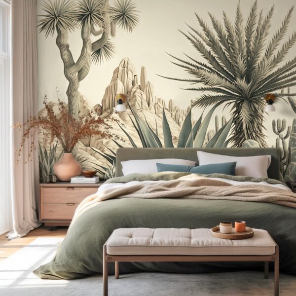Mural Desert Cactus Symphony - Desert Cactus Symphony is a stunning botanical mural that brings the tranquility of an arid