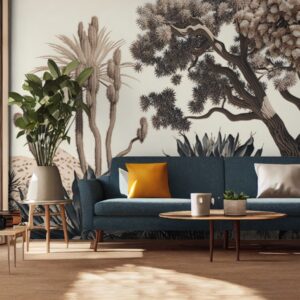 Mural Desert Oasis - This stunning Desert Oasis mural transports you to a tranquil landscape with beautifully illustrated