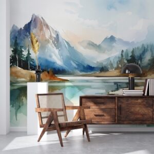 Mural Ethereal Summit - Ethereal Summit transports you to a misty mountain landscape where snow-capped peaks meet tranquil