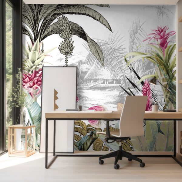 Mural Foliage Harmony - Mural Foliage Harmony brings a sophisticated botanical escape to your walls with its stunning blend