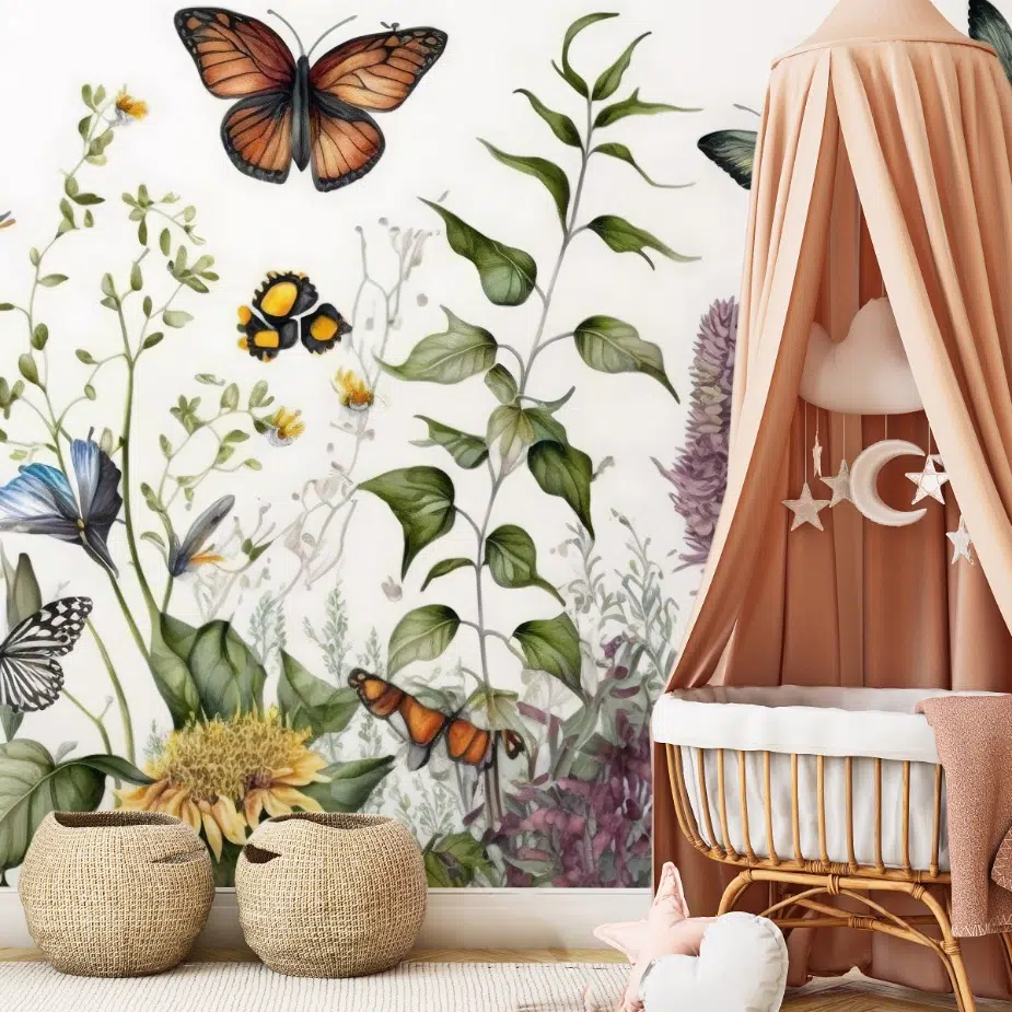 Kaleidescope of butterflies kids wallpaper wall mural.