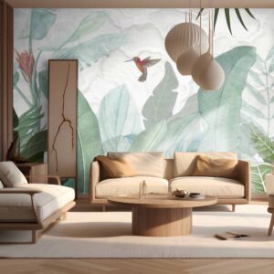 Mural Lush Tapestry - This stunning forest mural transports you to a tranquil botanical paradise with lush watercolor