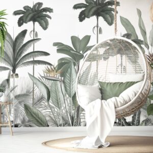 Mural Tropical Heights in Paradise - This stunning tropical mural transports you to a lush paradise with towering palms,