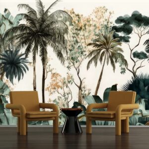 Mural Tropical Watercolor Oasis - Transform your space into a tranquil tropical sanctuary with this stunning watercolor