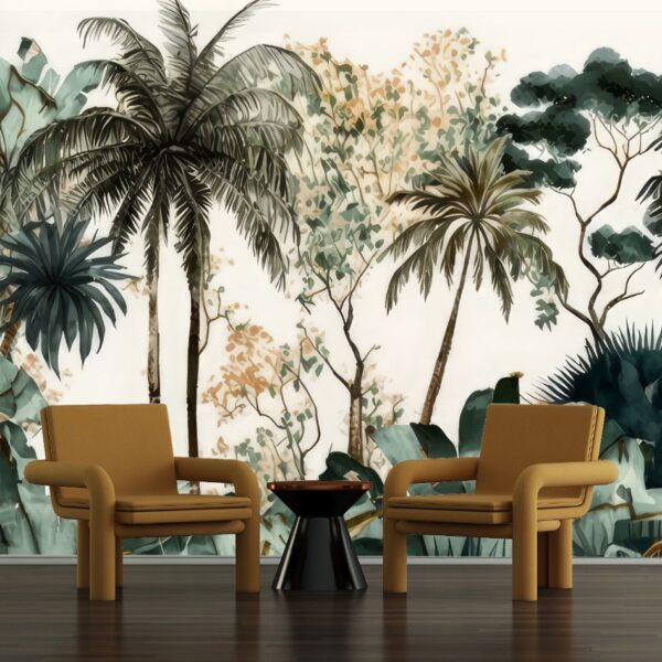 Mural Tropical Watercolor Oasis - Transform your space into a tranquil tropical sanctuary with this stunning watercolor
