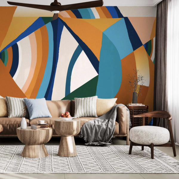 Mural Colorful Desert Dreamscape - This stunning Mural Colorful Desert Dreamscape features vibrant geometric abstract forms