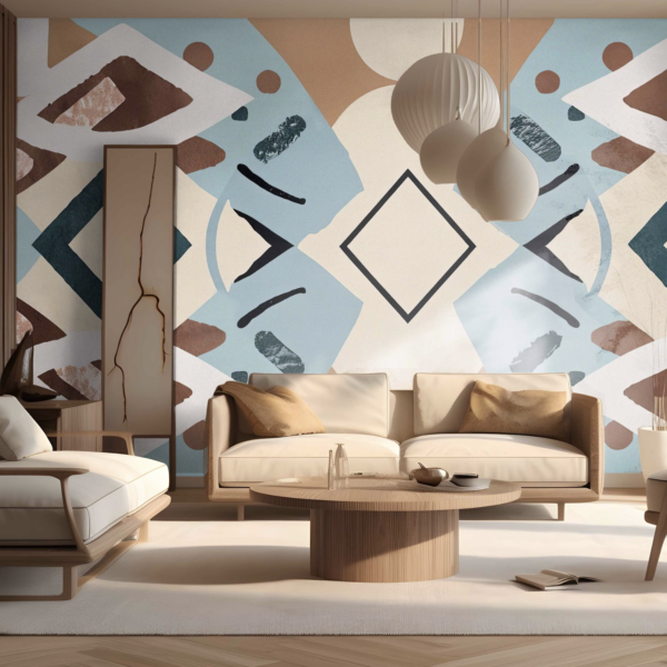 Mural Earthy Tones Tapestry - This stunning mural wallpaper features an artistic geometric composition with organic shapes,
