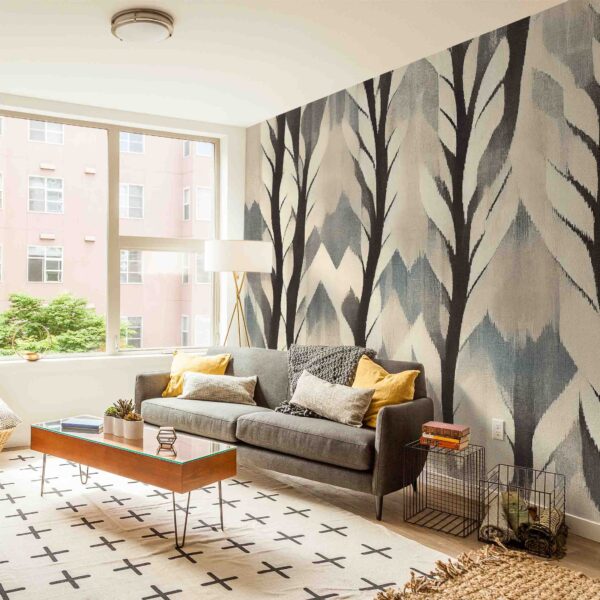 Mural Silent Timberland - Silent Timberland is a stunning abstract mural featuring tall, bare trees rendered in striking