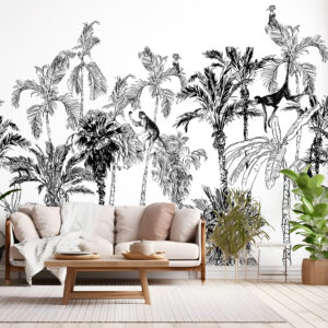 Mural Monkeying Around - This stunning botanical mural brings a forest paradise into your space with intricately sketched
